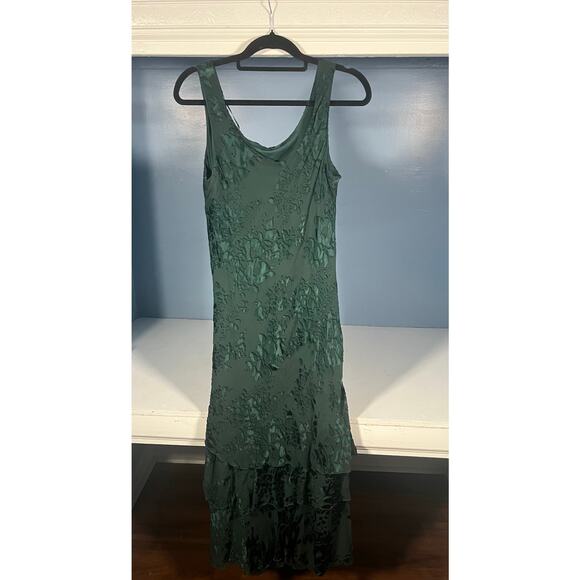 R&M Richards VTG Green Burnout Silk Blend Floral Tiered Maxi Dress Size Medium - Picture 9 of 12